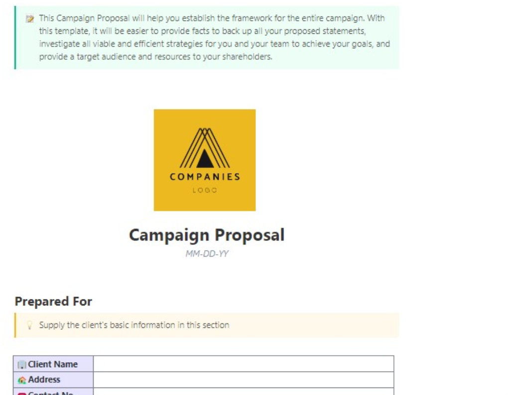 Marketing Budget Template: ClickUp Campaign Proposal Template