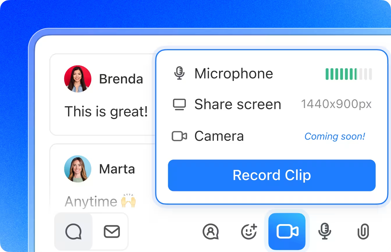 Record your screen with voice overs and share Clips effortlessly in ClickUp