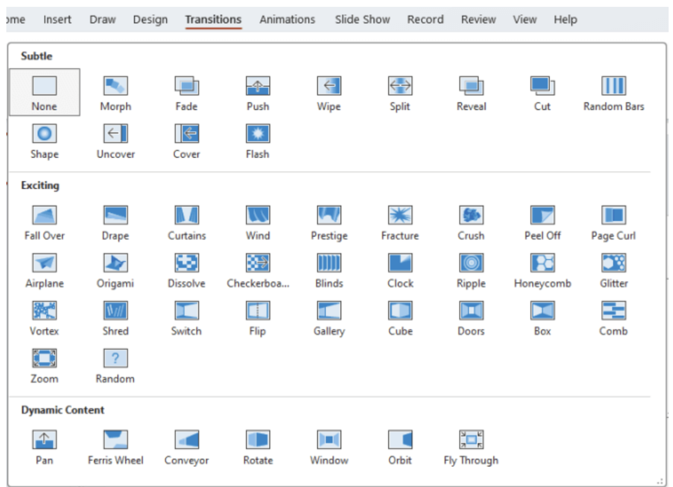 Microsoft PowerPoint Slide transitions