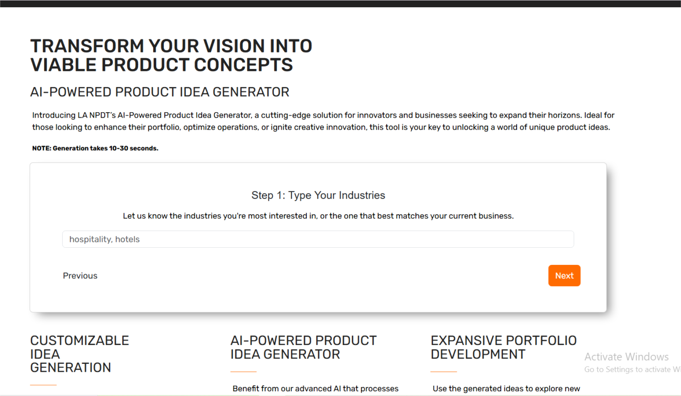 LA NPDT: product idea generator