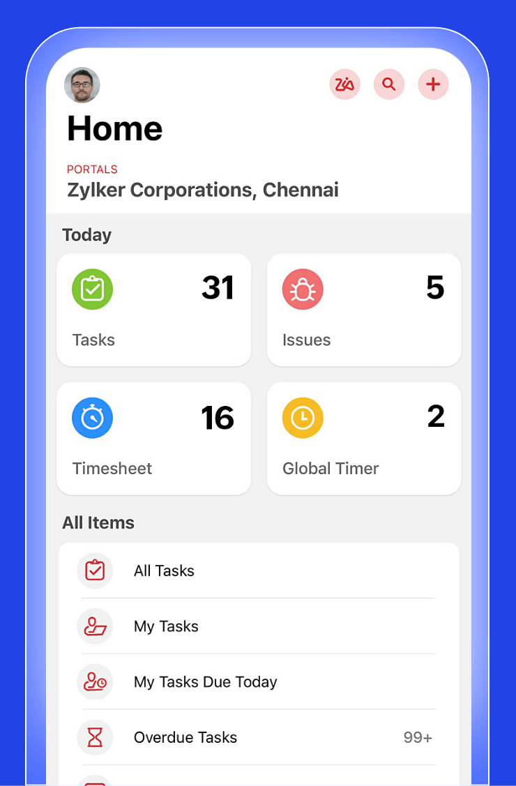 Zoho Projects: status reporting tools