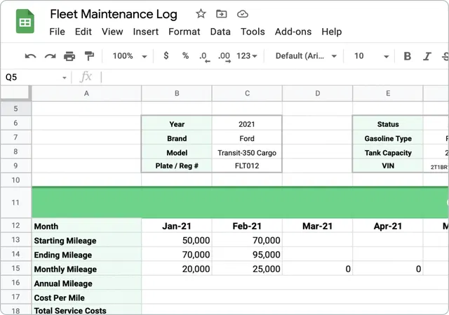 Fleet Maintenance Spreadsheet Template