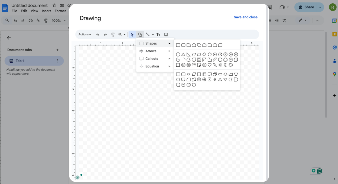 Adding shapes: How to Make a Family Tree on Google Docs