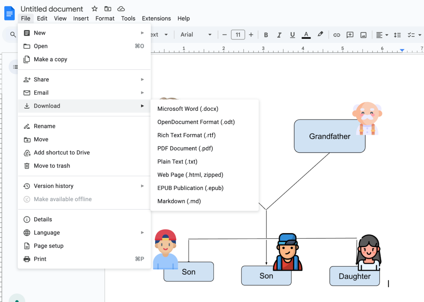 Complete and save the Tree: How to Make a Family Tree on Google Docs