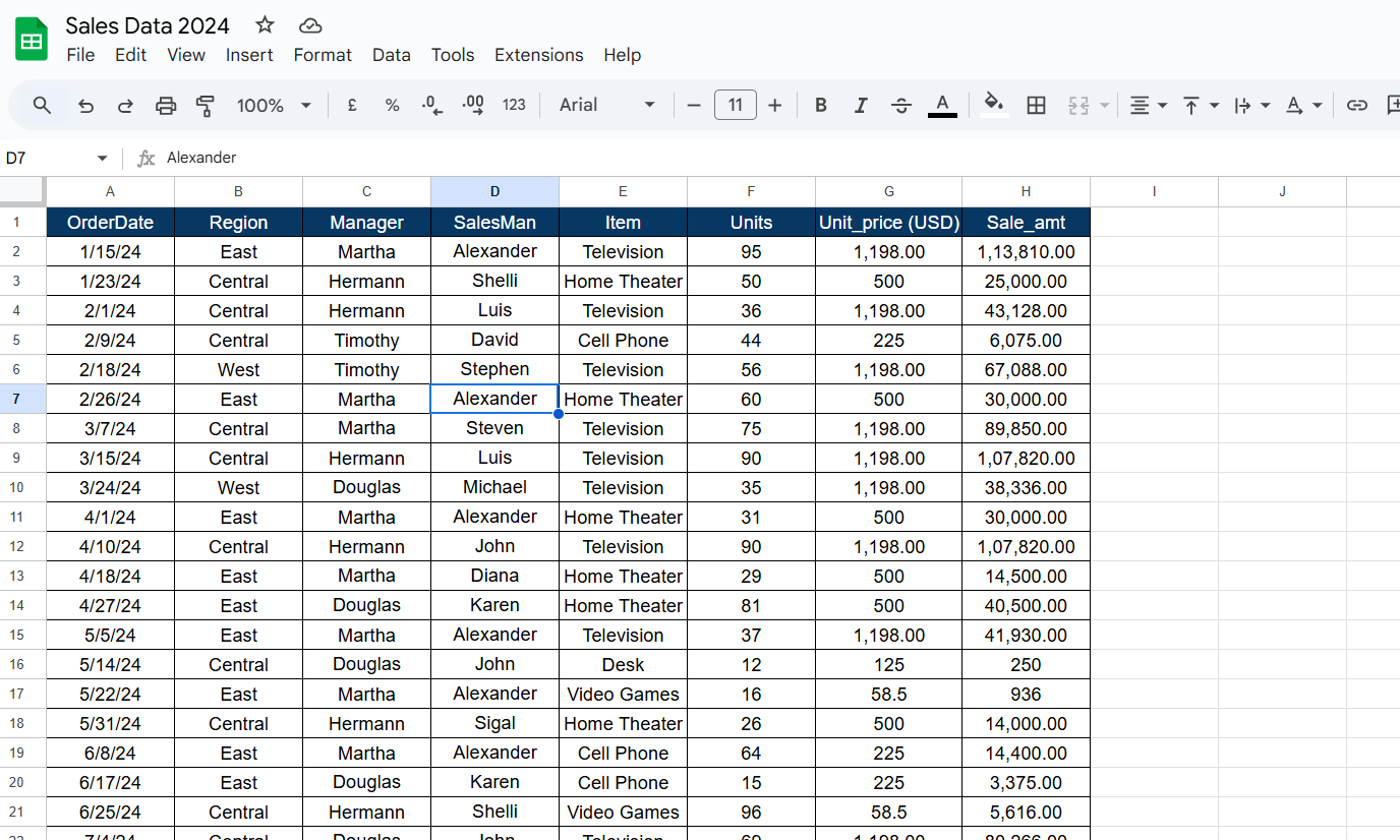 Google Sheets Interface