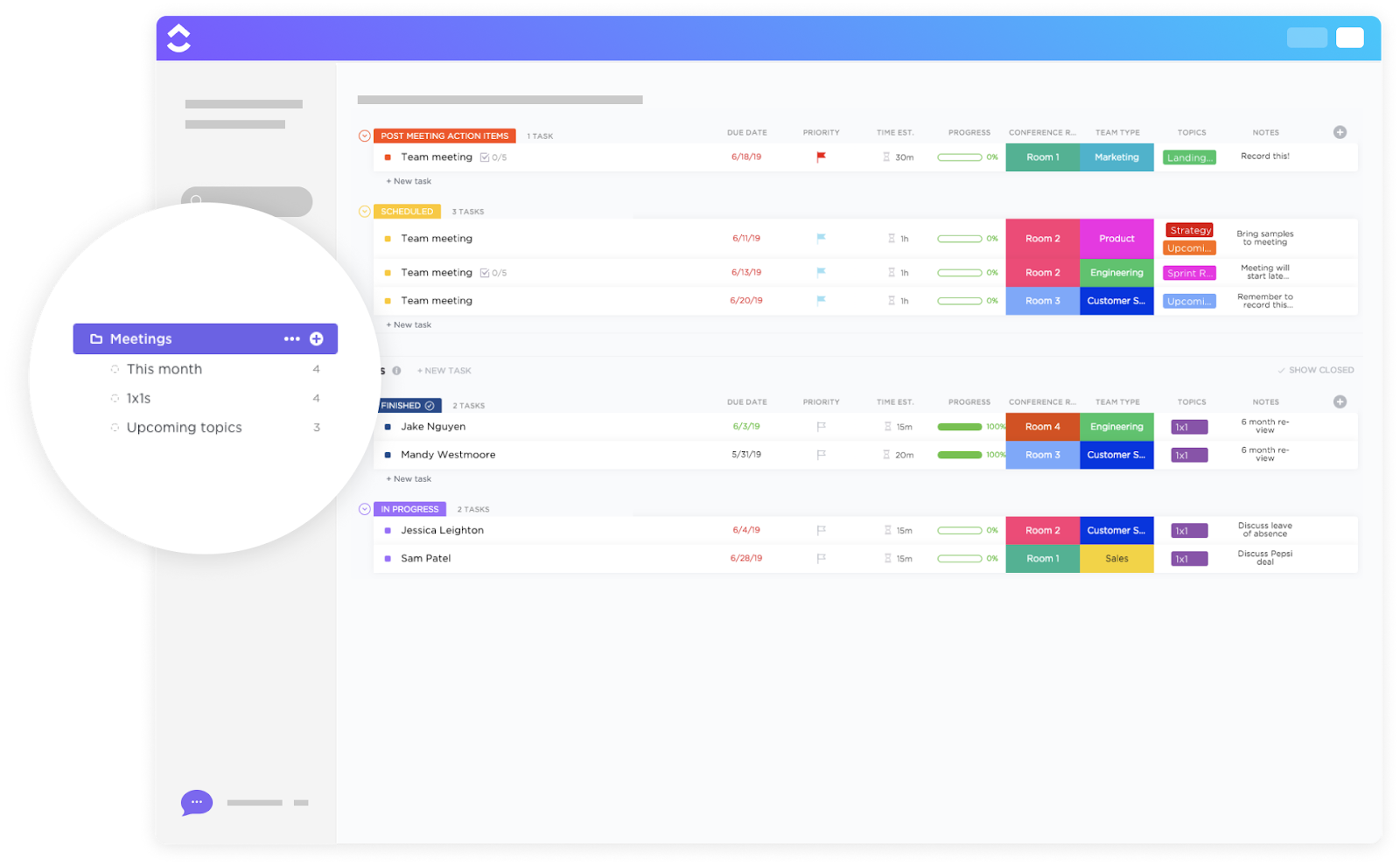 ClickUp’s Meetings Template