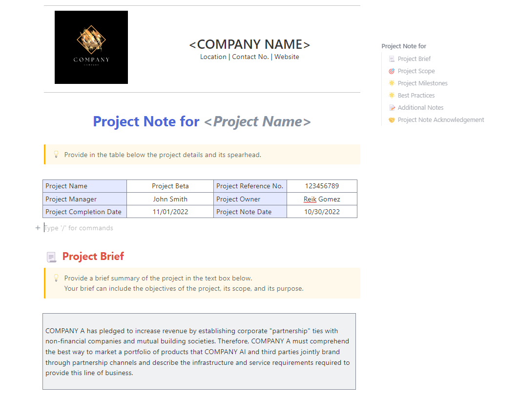 Apple Notes Templates: ClickUp Project Notes Template