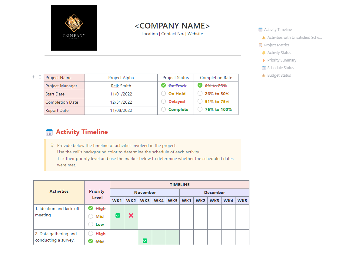 Apple Notes Templates: ClickUp Project Reporting Template