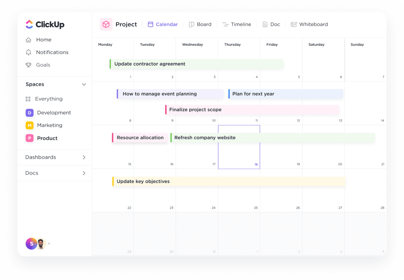 ClickUp’s Calendar View to Manage Project Timelines and Schedules 