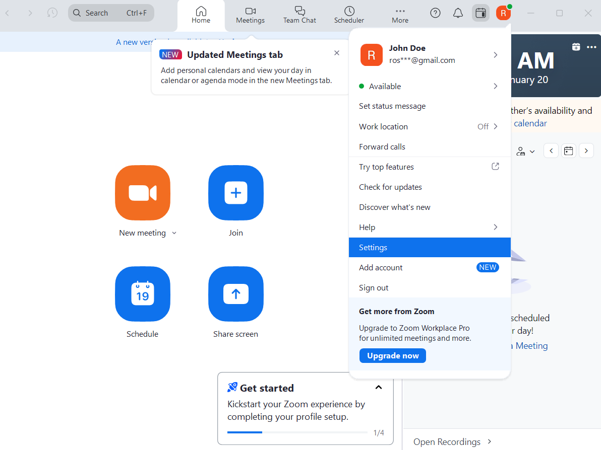 Viewing default Zoom keyboard shortcuts