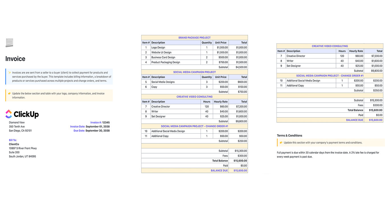 Receipt Templates Word: ClickUp Invoice Template