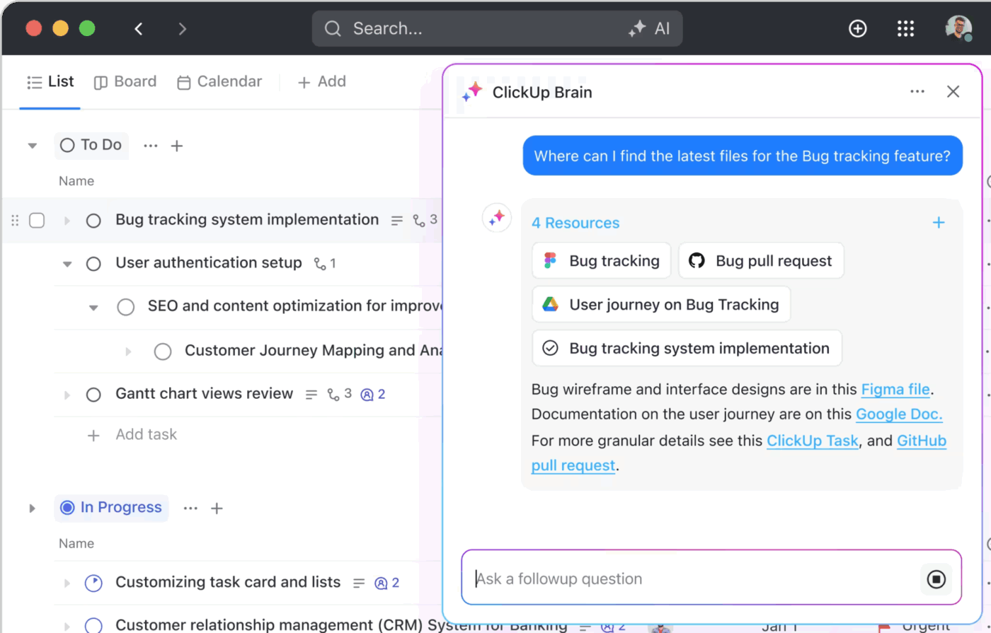 Search for any resource across WS through ClickUp Brain