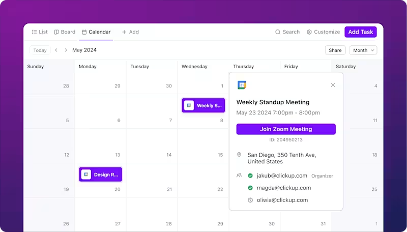 ClickUp-Google Calendar integration