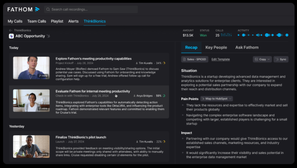 Fathom: Best Fireflies AI Alternative for generating meeting summaries and transcriptions