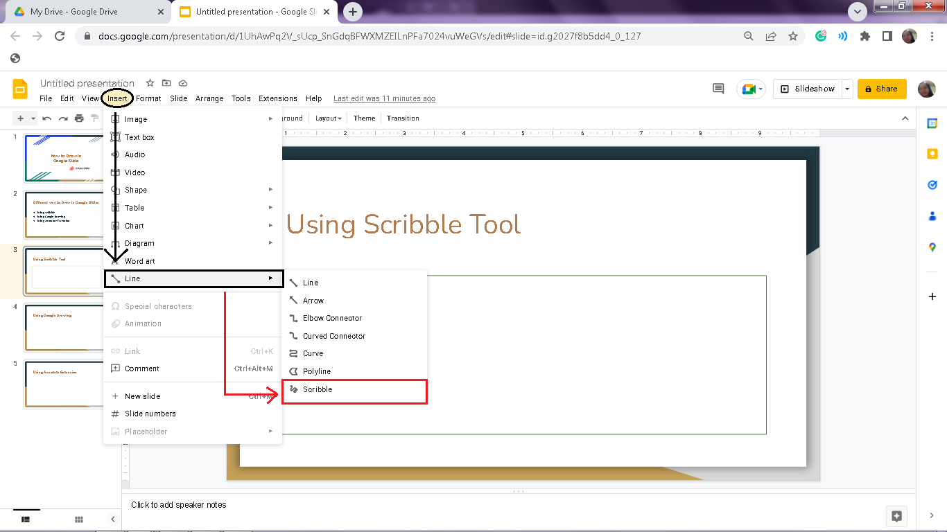 How to Draw on Google Slides: Find the Scribble tool