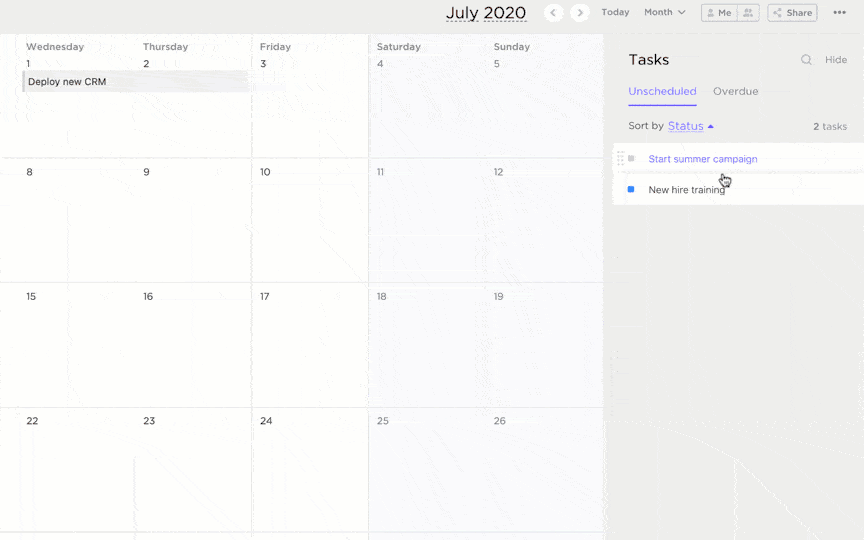 Drag-and-drop scheduling software: ClickUp’s Calendar View