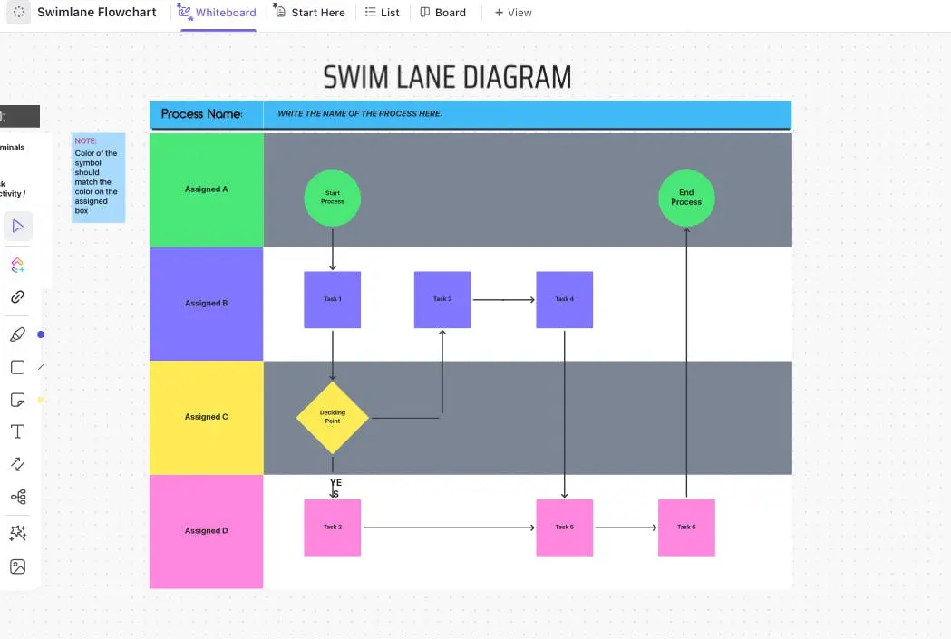 ClickUp Swimlane Flowchart Diagram Template