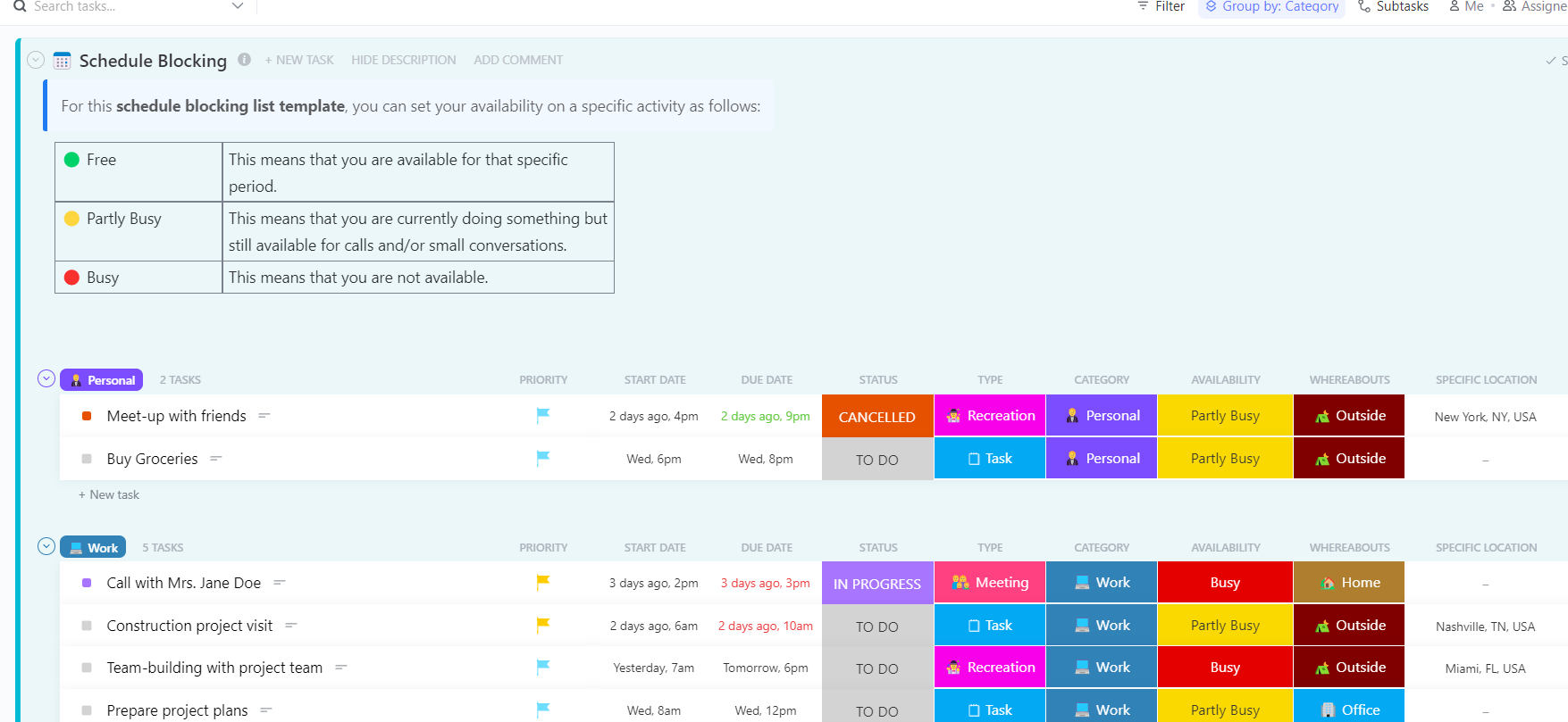 ClickUp Schedule Blocking Template