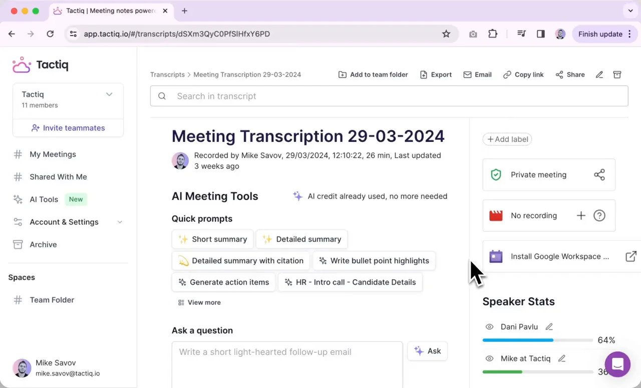 Tactiq meeting notetaker