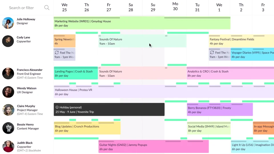 Drag-and-drop scheduling software: Resource Guru