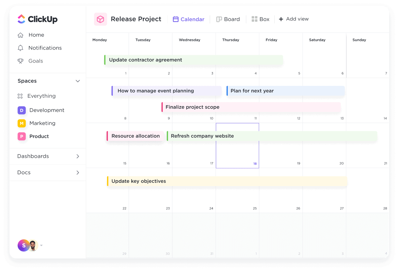 Rearrange project timelines with ClickUp’s Calendar View