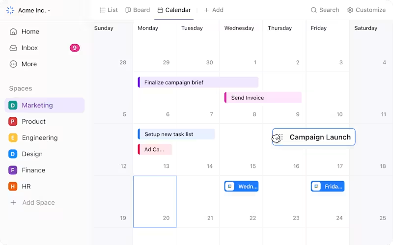 ClickUp Calendar View to seamlessly schedule discovery meetings