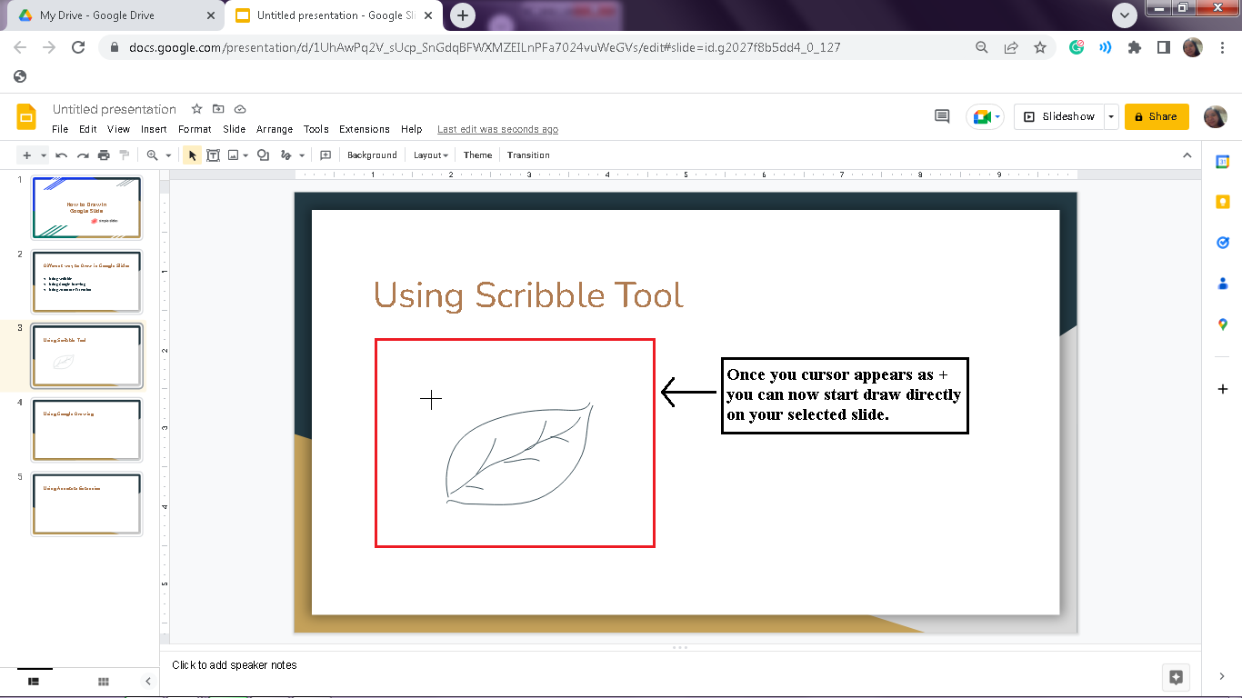 How to Draw on Google Slides: Start drawing using Scribble