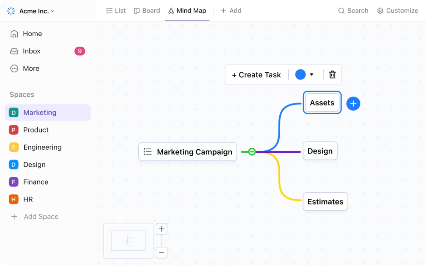 ClickUp Mind Maps to organize technical information in a structured manner