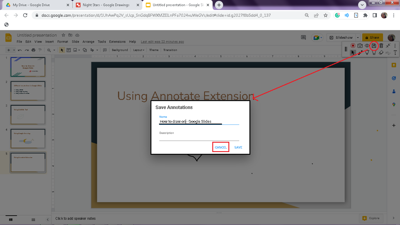 How to draw on Google Slides: Save Annotations