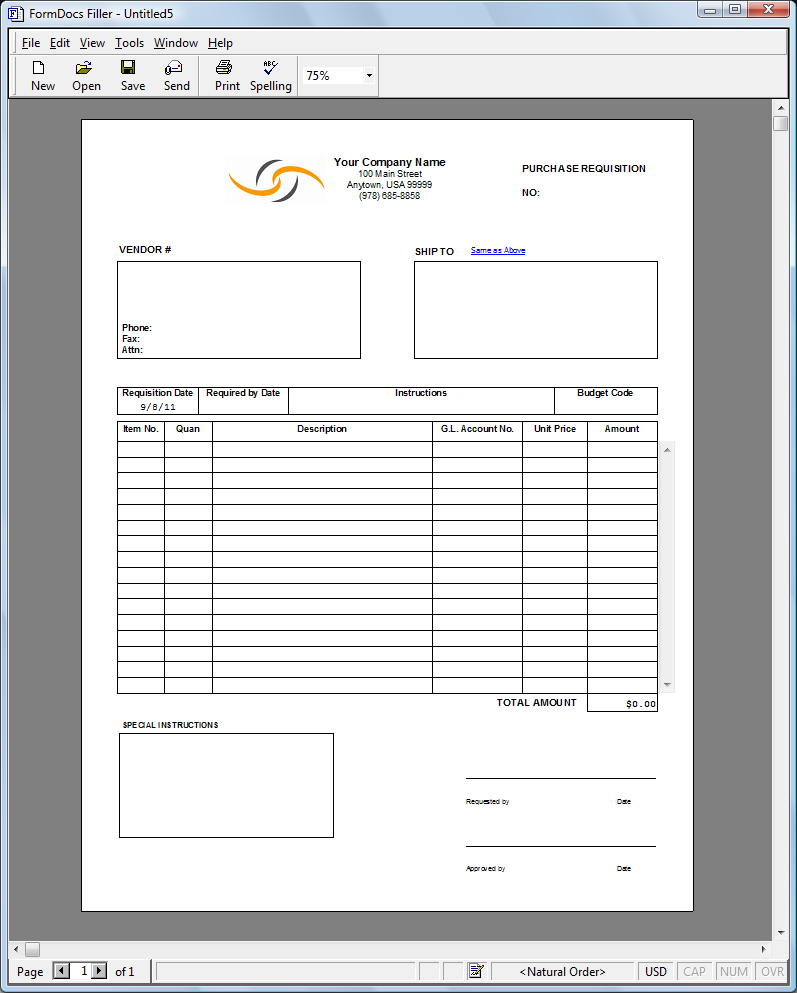 Purchase Requisition Form Template by FormDocs