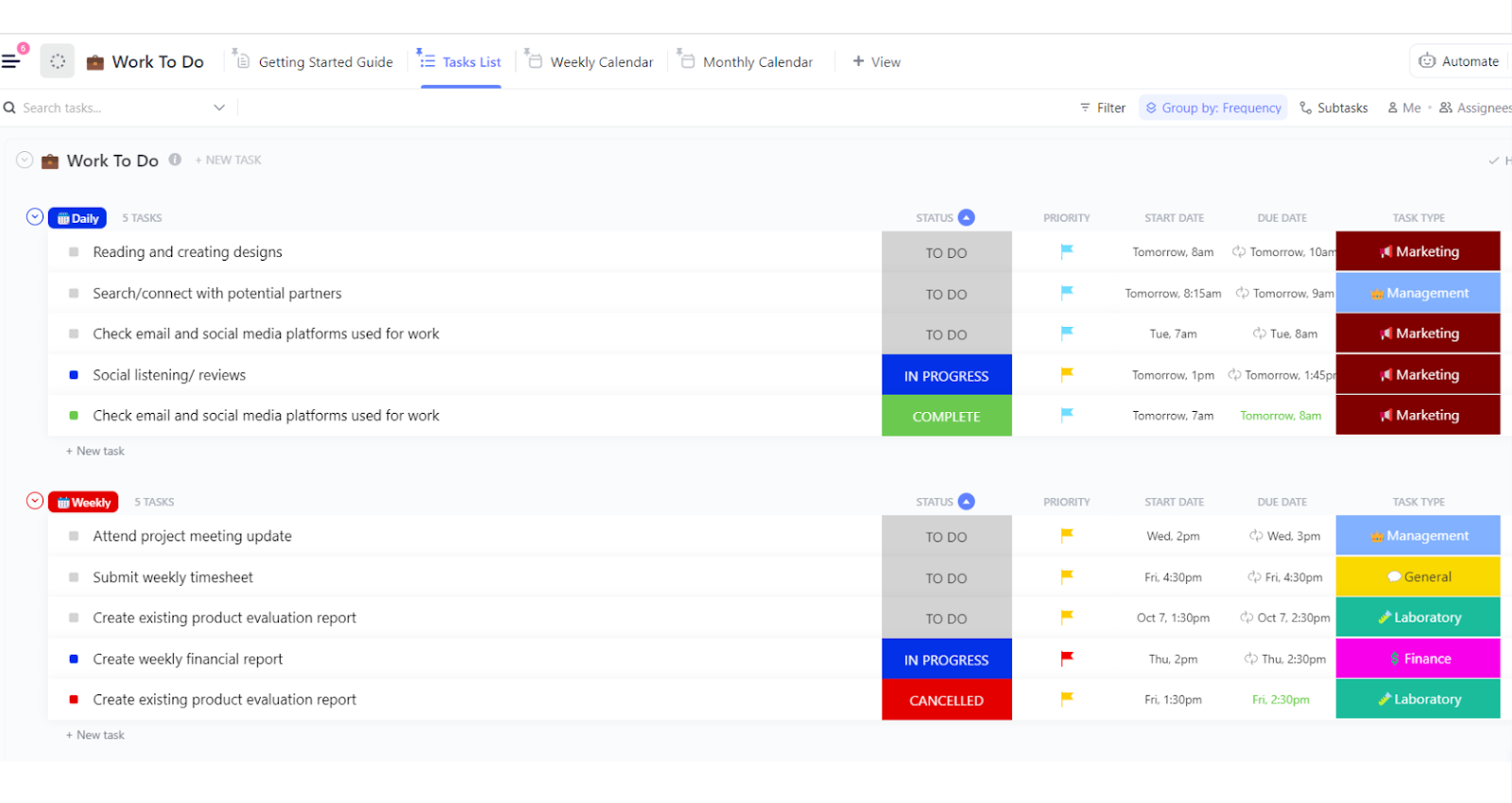 ClickUp Work To-do Template