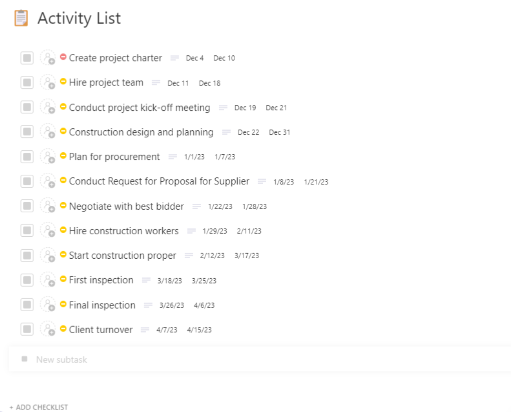 ClickUp Activity List Template 