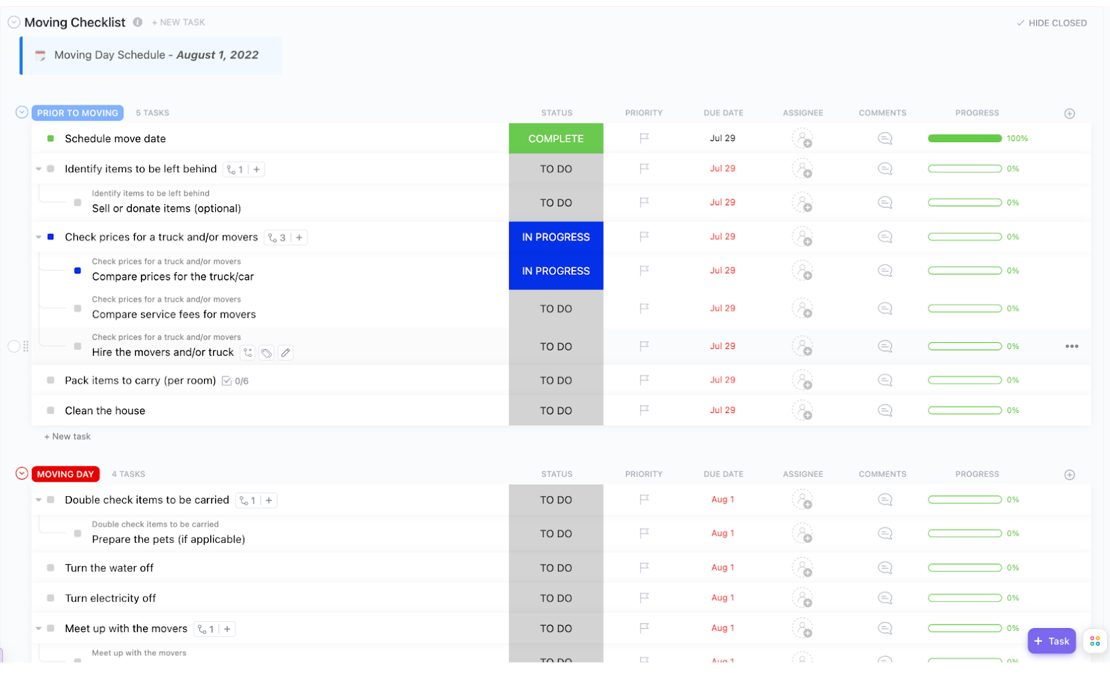 ClickUp Moving Checklist Template
