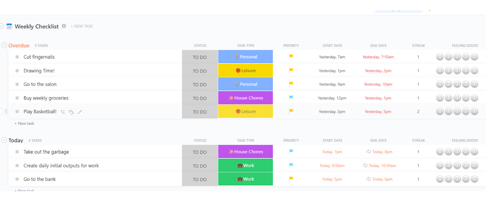 ClickUp Weekly Checklist Template