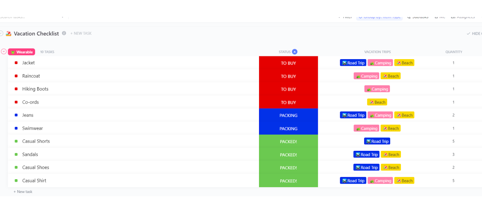 ClickUp Vacation Checklist Template
