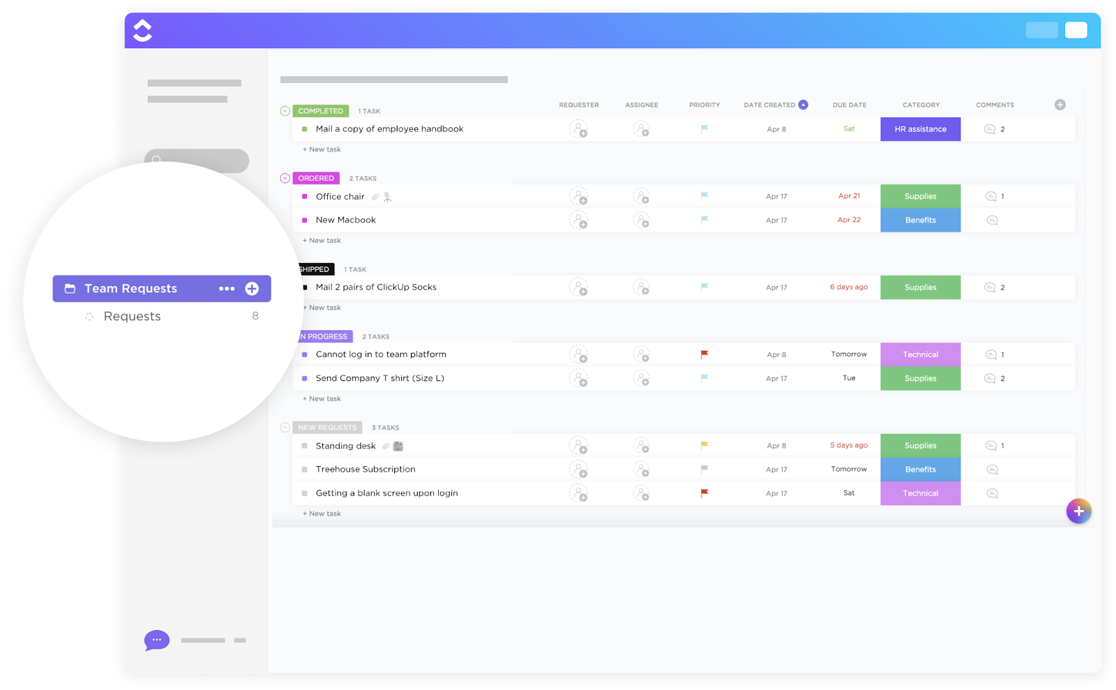  Purchase Requisition Form Template
 : ClickUp Team Requests Template
