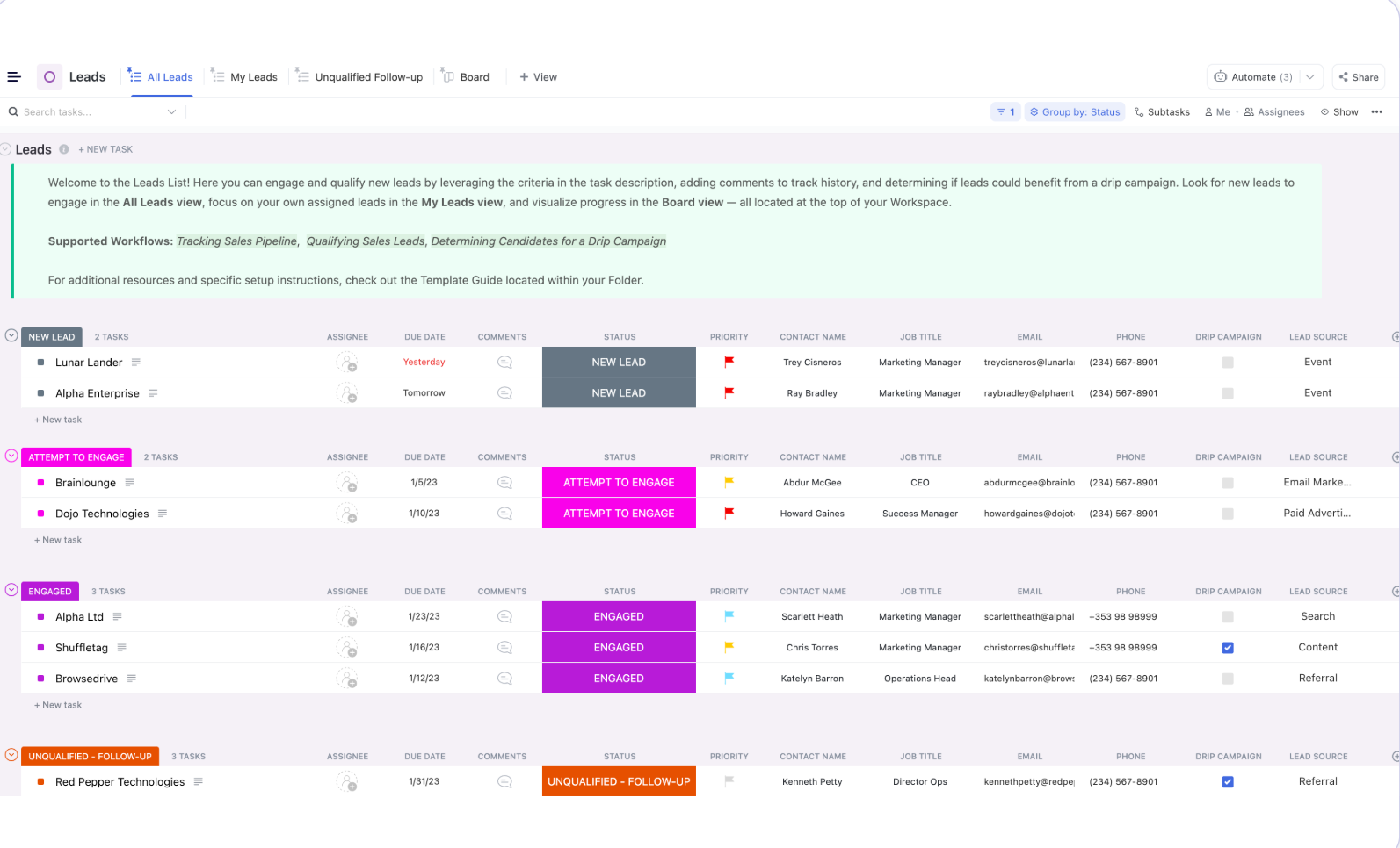  Best crm software for hotels
 : ClickUp CRM Template