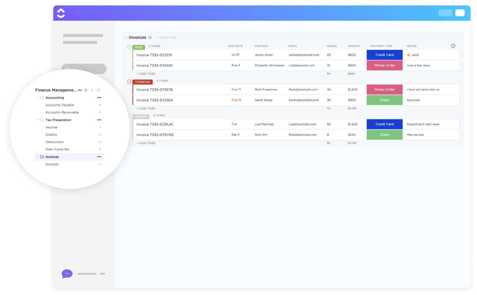 ClickUp’s Invoices Template