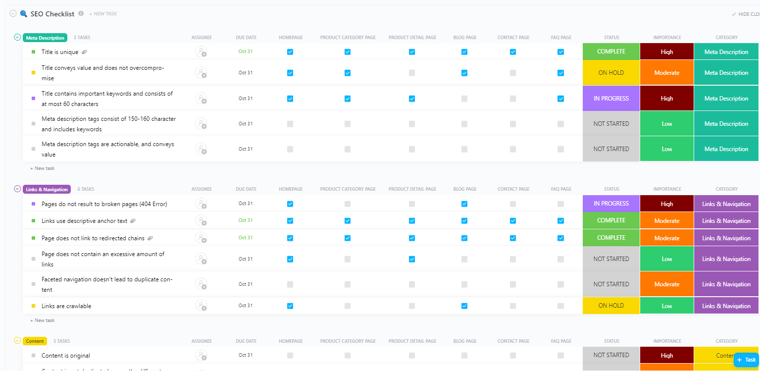   Rank Tracker Report Template : 
ClickUp’s SEO Checklist Template