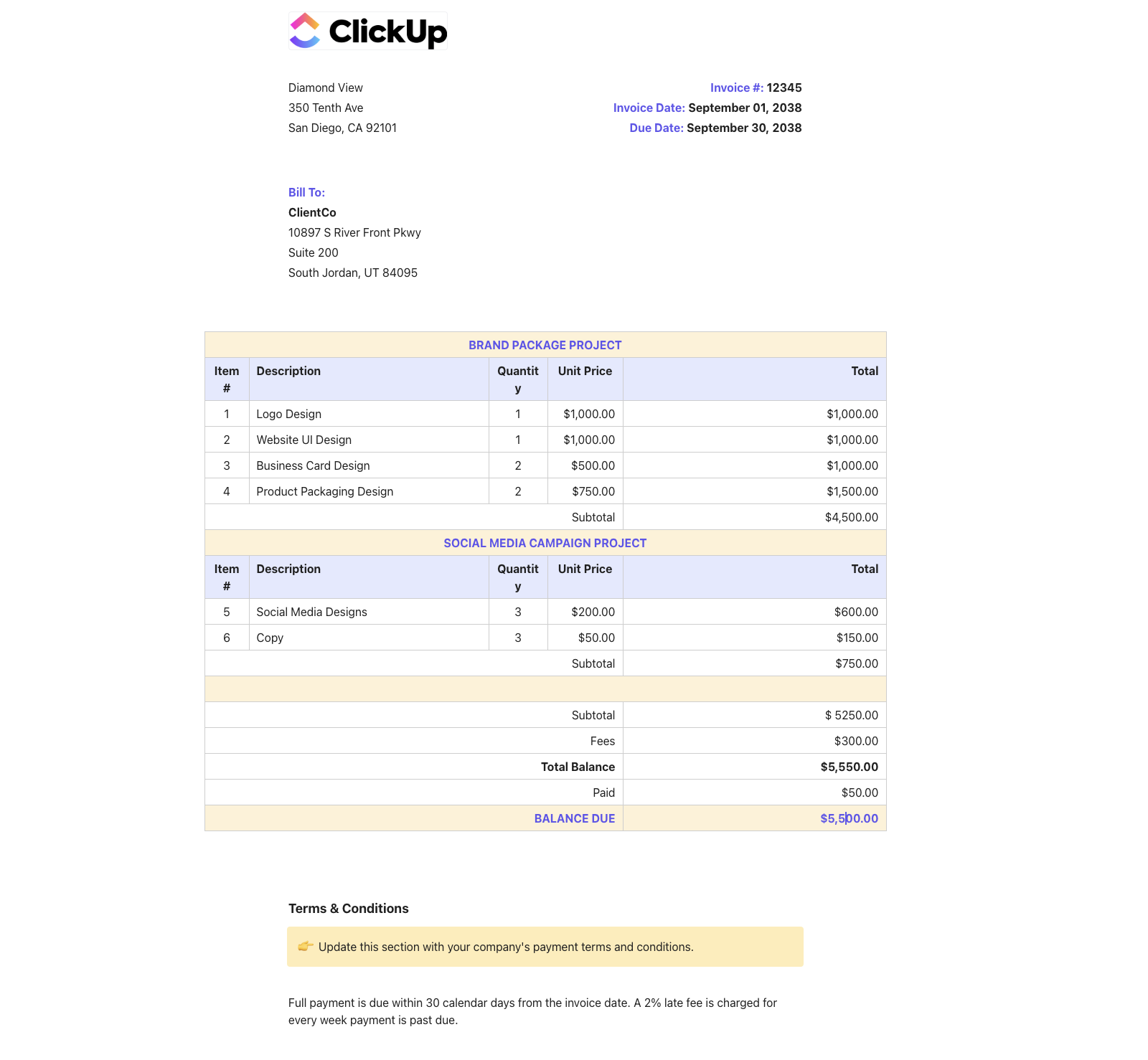 ClickUp Invoice Template
