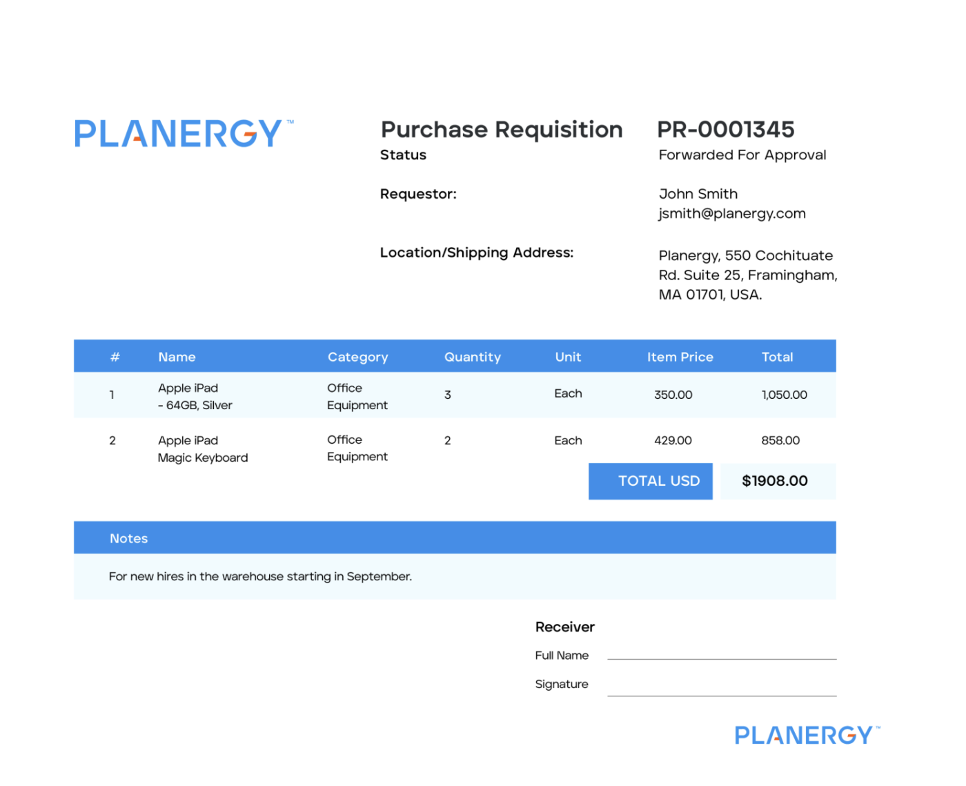 Purchase Requisition Form Template by Planergy