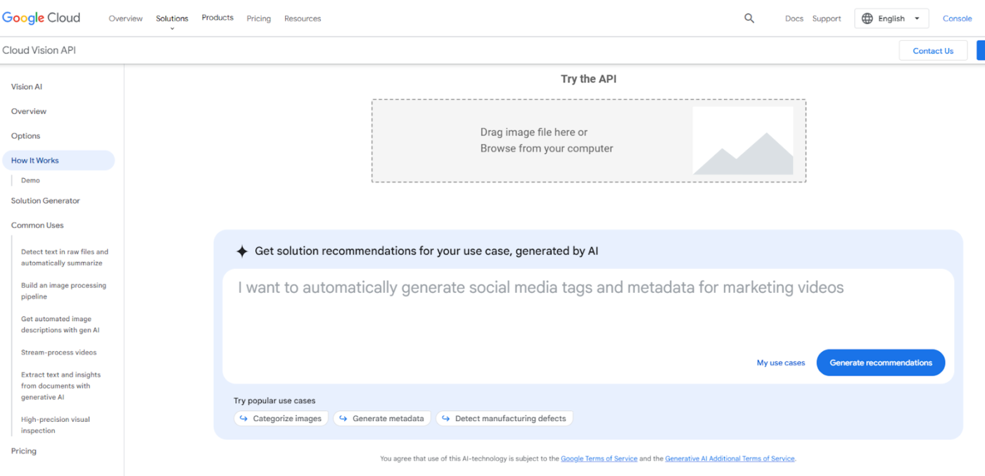 image analyzer ai: Google Cloud Vision API