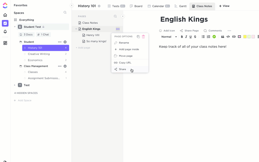 goodnotes vs apple notes: Create shareable links and manage access control with ClickUp Docs