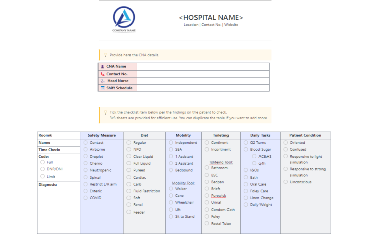 CNA Report Sheet Template
