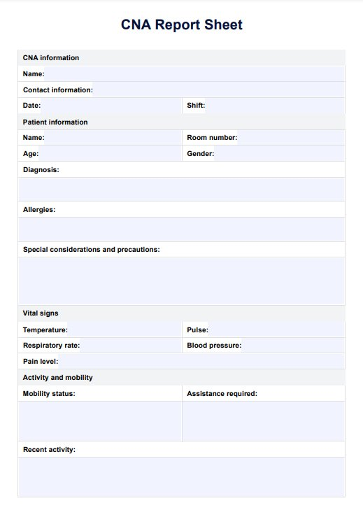 Mẫu bảng báo cáo CNA của Carepatron