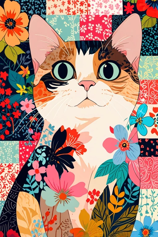 Poster di gatto con arte geometrica astratta