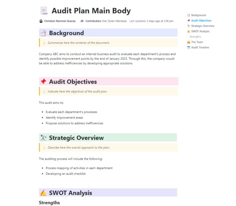 ClickUp Audit Plan Template