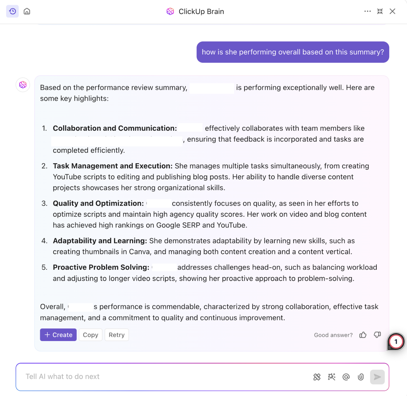 Transform feedback into development with ClickUp Brain