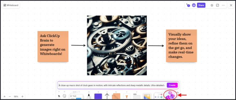 ClickUp Brain integrated in Whiteboards