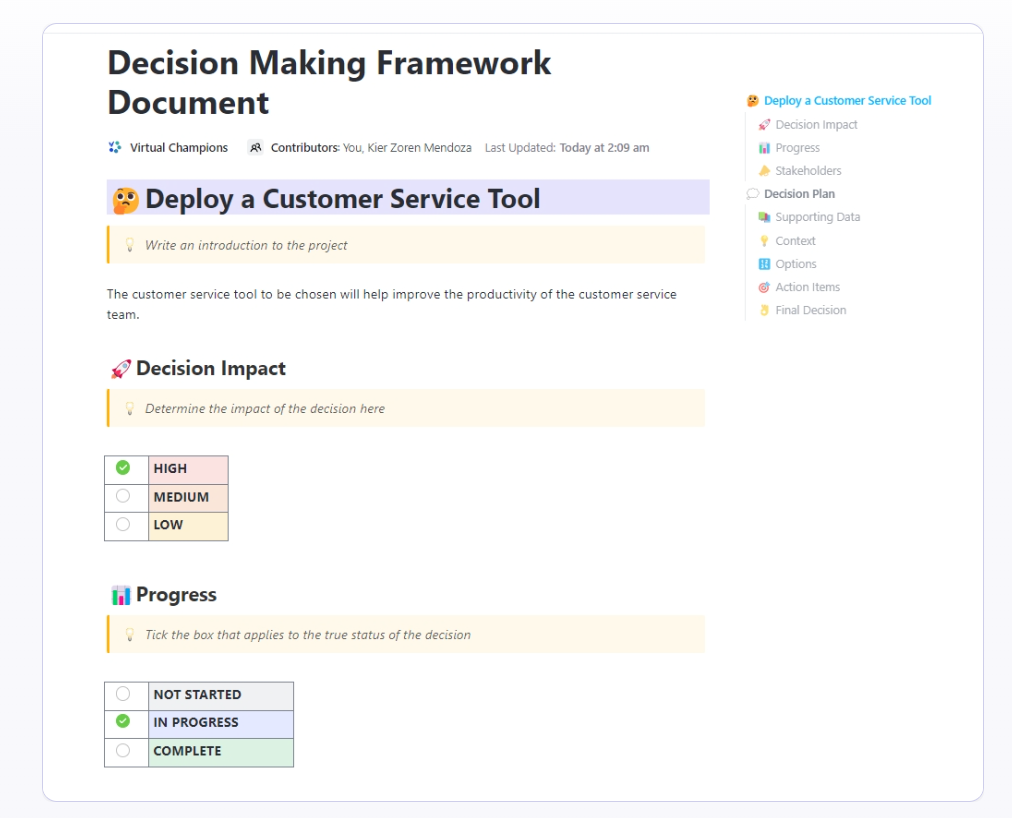 10 plantillas gratuitas de toma de decisiones en Excel, Docs & ClickUp